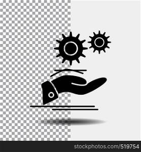 solution, hand, idea, gear, services Glyph Icon on Transparent Background. Black Icon. Vector EPS10 Abstract Template background