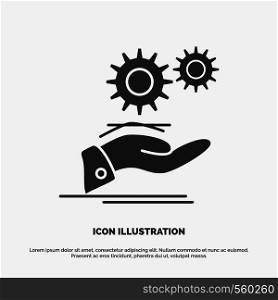 solution, hand, idea, gear, services Icon. glyph vector gray symbol for UI and UX, website or mobile application. Vector EPS10 Abstract Template background