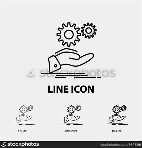 solution, hand, idea, gear, services Icon in Thin, Regular and Bold Line Style. Vector illustration. Vector EPS10 Abstract Template background