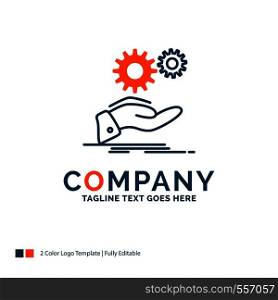 solution, hand, idea, gear, services Logo Design. Blue and Orange Brand Name Design. Place for Tagline. Business Logo template.