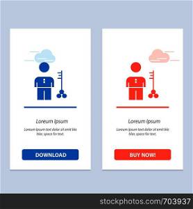 Solution, Key, Lock, Man, Person, Provider, Security Blue and Red Download and Buy Now web Widget Card Template