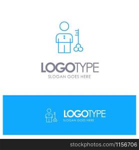 Solution, Key, Lock, Man, Person, Provider, Security Blue outLine Logo with place for tagline