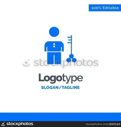 Solution, Key, Lock, Man, Person, Provider, Security Blue Solid Logo Template. Place for Tagline