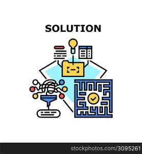 Solution Search Vector Icon Concept. Solution Search And Brainstorming, Planning Business Strategy For Innovative Startup And Searching Way For Achievement Progress Color Illustration. Solution Search Vector Concept Color Illustration