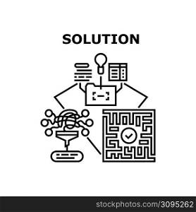 Solution Search Vector Icon Concept. Solution Search And Brainstorming, Planning Business Strategy For Innovative Startup And Searching Way For Achievement Progress Black Illustration. Solution Search Vector Concept Black Illustration