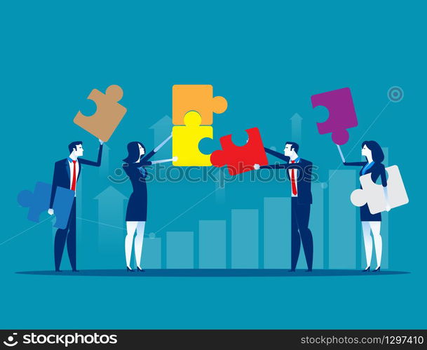 Solutions. Business team and partner working together. Concept business business vector illustration, Flat business cartoon design, Achievement, presentation.