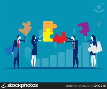 Solutions. Business team and partner working together. Concept business business vector illustration, Flat business cartoon design, Achievement, presentation.