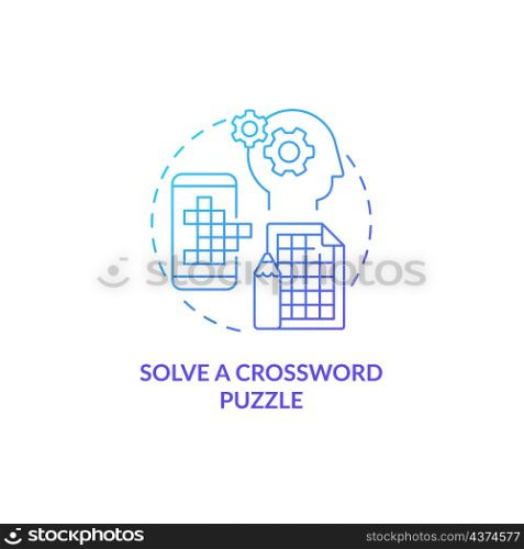 Solve crossword puzzle blue gradient concept icon. Morning training for brain abstract idea thin line illustration. Isolated outline drawing. Roboto-Medium, Myriad Pro-Bold fonts used. Solve crossword puzzle blue gradient concept icon