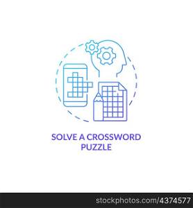 Solve crossword puzzle blue gradient concept icon. Morning training for brain abstract idea thin line illustration. Isolated outline drawing. Roboto-Medium, Myriad Pro-Bold fonts used. Solve crossword puzzle blue gradient concept icon
