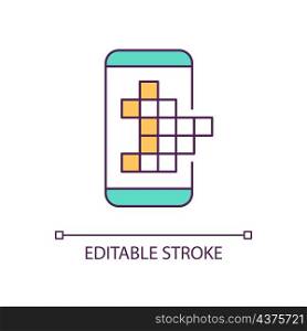 Solve crossword puzzle RGB color icon. Brain training game. Exercise for mind development. Isolated vector illustration. Simple filled line drawing. Editable stroke. Arial font used. Solve crossword puzzle RGB color icon