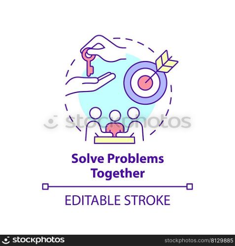 Solve problems together concept icon. Family relationship. Encouraging teamwork abstract idea thin line illustration. Isolated outline drawing. Editable stroke. Arial, Myriad Pro-Bold fonts used. Solve problems together concept icon