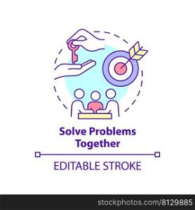 Solve problems together concept icon. Family relationship. Encouraging teamwork abstract idea thin line illustration. Isolated outline drawing. Editable stroke. Arial, Myriad Pro-Bold fonts used. Solve problems together concept icon