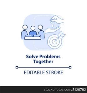 Solve problems together light blue concept icon. Encouraging teamwork abstract idea thin line illustration. Isolated outline drawing. Editable stroke. Arial, Myriad Pro-Bold fonts used. Solve problems together light blue concept icon