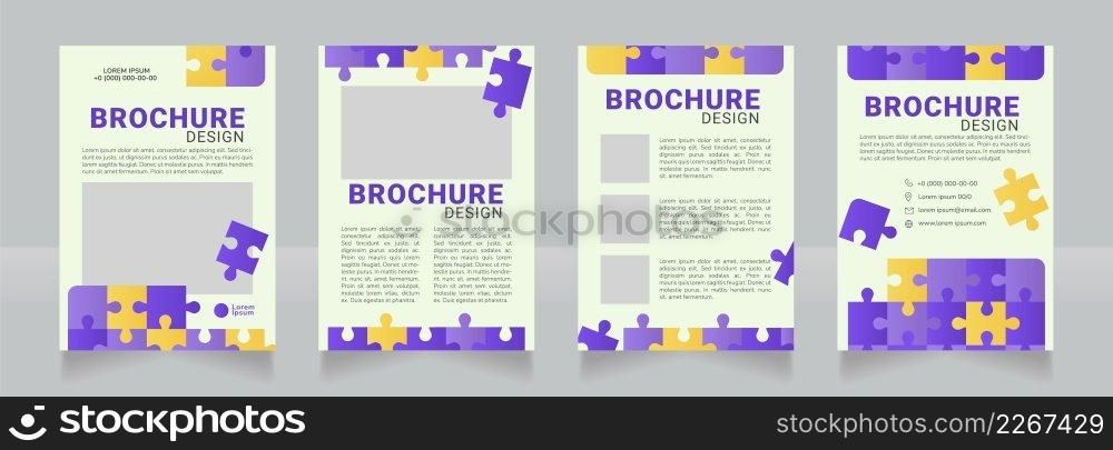Solving brainteaser blank brochure design. Template set with copy space for text. Premade corporate reports collection. Editable 4 paper pages. Roboto Black, Roboto, Nunito Light fonts used. Solving brainteaser blank brochure design