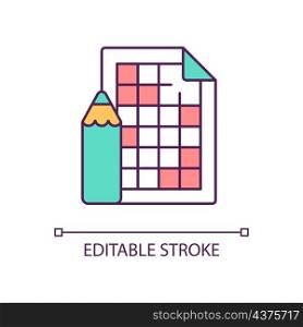 Solving sudoku RGB color icon. Game for mind training. Intellectual development. Mental activity. Isolated vector illustration. Simple filled line drawing. Editable stroke. Arial font used. Solving sudoku RGB color icon