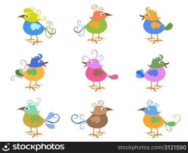 some colorful cartoon birds for design
