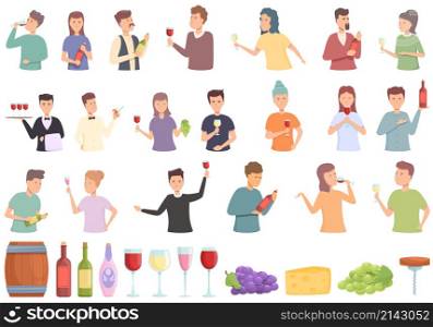 Sommelier party icons set cartoon vector. Hand champagne. Wine cheers. Sommelier party icons set cartoon vector. Hand champagne
