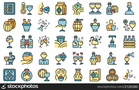 Sommelier party icons set outline vector. Champagne hand. Wine cheers. Sommelier party icons set vector flat