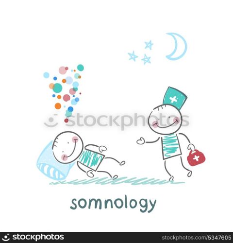 somnology come to a patient who is sleeping on a pillow