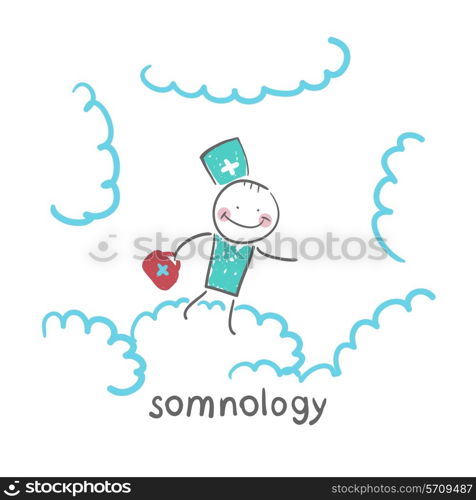 somnology flying in the sky in the clouds