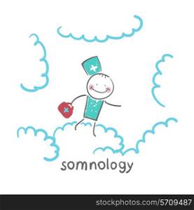 somnology flying in the sky in the clouds