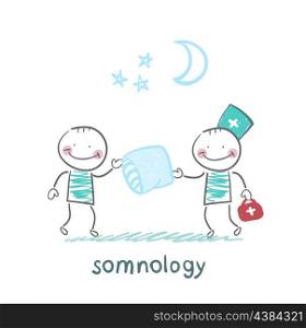somnology gives the patient a sleep pillow