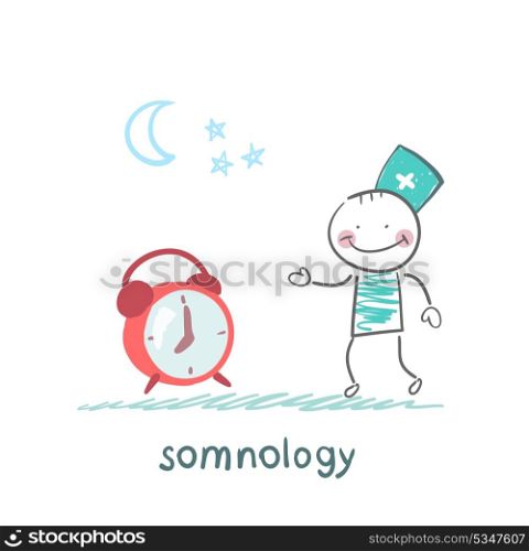 somnology treats a patient with clock