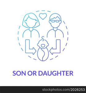 Son or daughter social role blue gradient concept icon. Function society. Social participation. Child position role model abstract idea thin line illustration. Vector isolated outline color drawing. Son or daughter social role blue gradient concept icon