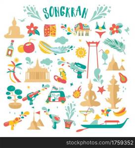 songkran celebration party set icons vector illustration design. Songkran celebration party set icons vector illustration design for Thai new year