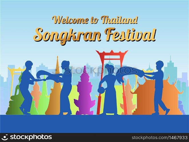 Songkran famous festival of Thailand Loas Myanmar and Cambodia,new year,silhouette design