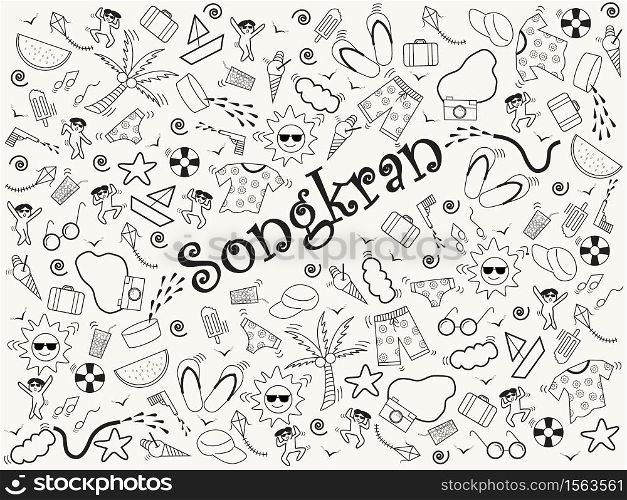 Songkran Festival in Thailand,Hand Drawing style, Vector Illustration.
