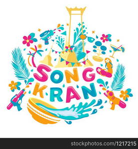 Songkran Festival in Thailand of April, water gun, flowers tropical, nature,flags.. Songkran Festival in Thailand of April, water gun, flowers tropical, nature, of new year illustration.