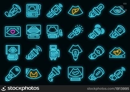 Sonograph icons set. Outline set of sonograph vector icons neon color on black. Sonograph icons set vector neon