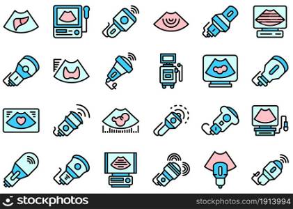 Sonograph icons set. Outline set of sonograph vector icons thin line color flat isolated on white. Sonograph icons set line color vector