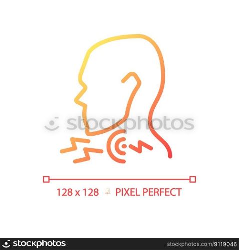 Sore throat pixel perfect gradient linear vector icon. Patient suffering from pain. Infectious disease spreading. Thin line color symbol. Modern style pictogram. Vector isolated outline drawing. Sore throat pixel perfect gradient linear vector icon