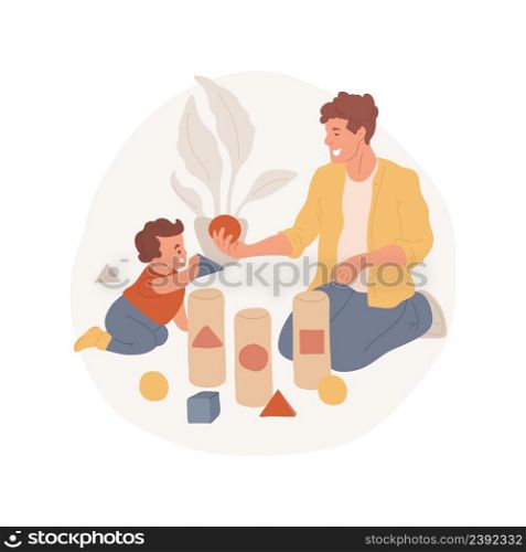 Sorting shapes exercise isolated cartoon vector illustration Parent plays blocks with child, sorting toys in groups, identify shapes, cognitive exercise, early home education vector cartoon.. Sorting shapes exercise isolated cartoon vector illustration