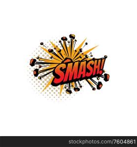 Sound blast, Smash bubble cloud, comic book cartoon icon. Vector Smash sound cloud explosion burst boom, halftone pop art effect. Cartoon comic book sound, Smash explosion cloud