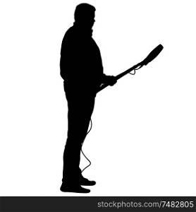 Sound engineer with a microphone in his hand. Silhouettes on white background.. Sound engineer with a microphone in his hand. Silhouettes on white background