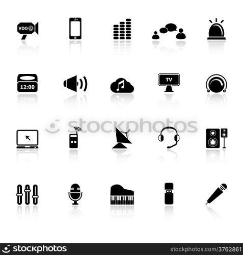 Sound icons with reflect on white background, stock vector