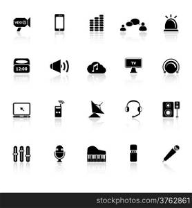Sound icons with reflect on white background, stock vector