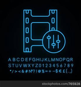Sound mixer neon light icon. Audio equalizer. Mixing console. Voice acting. Film making. Sound combining. Glowing sign with alphabet, numbers and symbols. Vector isolated illustration. Sound mixer neon light icon