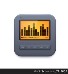 Sound music player interface icon, audio system vector 3d icon isolated on white . Design element for mobile application, website ui graphic, equalizer and control panel for audio player app. Sound music player interface icon, audio system