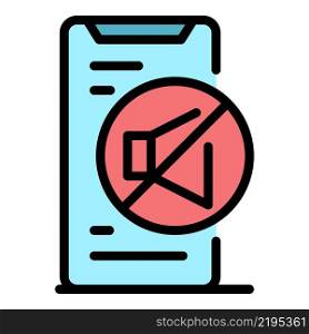 Sound off on smartphone icon. Outline sound off on smartphone vector icon color flat isolated. Sound off on smartphone icon color outline vector