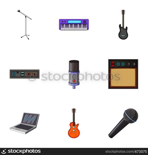 Sound recording studio icons set. Cartoon set of 9 sound recording studio vector icons for web isolated on white background. Sound recording studio icons set, cartoon style