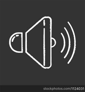 Sound speaker chalk icon. Volume control idea. Loudspeaker, megaphone. Modern stereo equipment. Sound signal tool, loud noise. Music dynamic regulation. Isolated vector chalkboard illustration