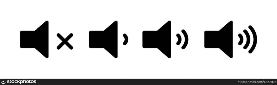 Sound volume set of icons. Vector isolated black audio icons or symbols. Speaker volume icon -audio voice sound symbol media music. EPS 10