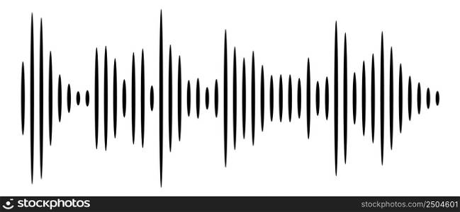 Sound wave. Black music track. Stereo signal form, digital equalizer waveform, tune beat, abstract voice vibration record, single audio graphic element isolated on white background vector illustration. Sound wave. Black music track. Stereo signal form, digital equalizer waveform, tune beat, abstract voice vibration record, single audio graphic element isolated vector illustration