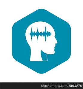 Sound wave icon in human head icon. Simple illustration of sound wave icon in human head vector icon for web. Sound wave icon in human head icon, simple style
