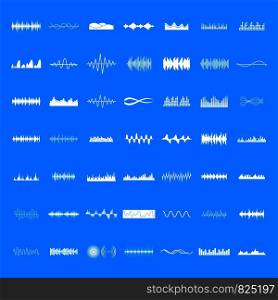 Sound wave icons set. Simple illustration of 50 sound wave vector icons for web. Sound wave icons set, simple style