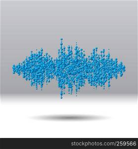 Sound waveform made of chaotic scattered blue balls